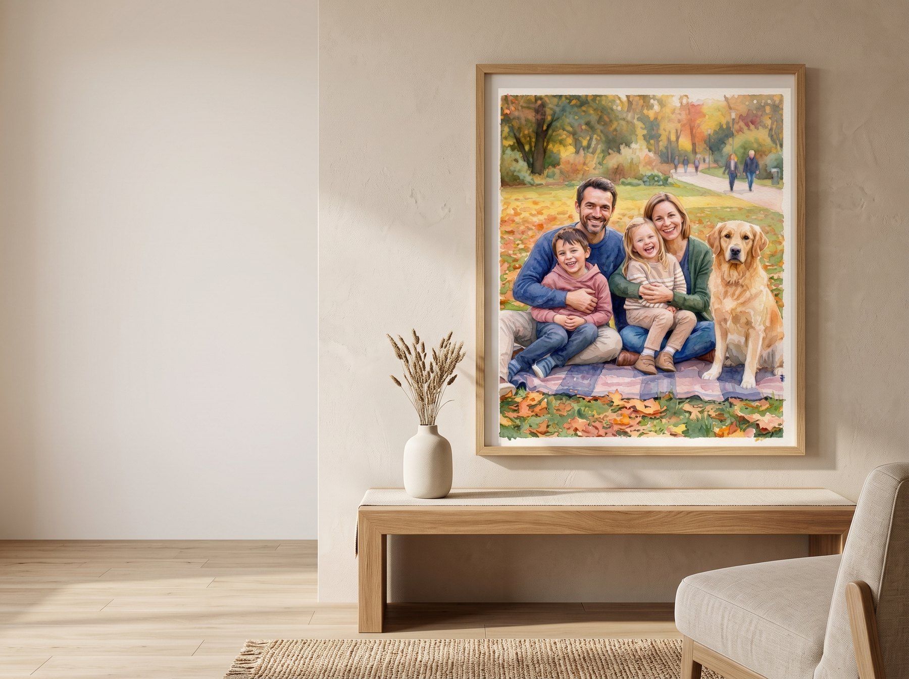 Tableau aquarelle personnalisé à partir de la photo de la même famille — Ma Photo en Tableau